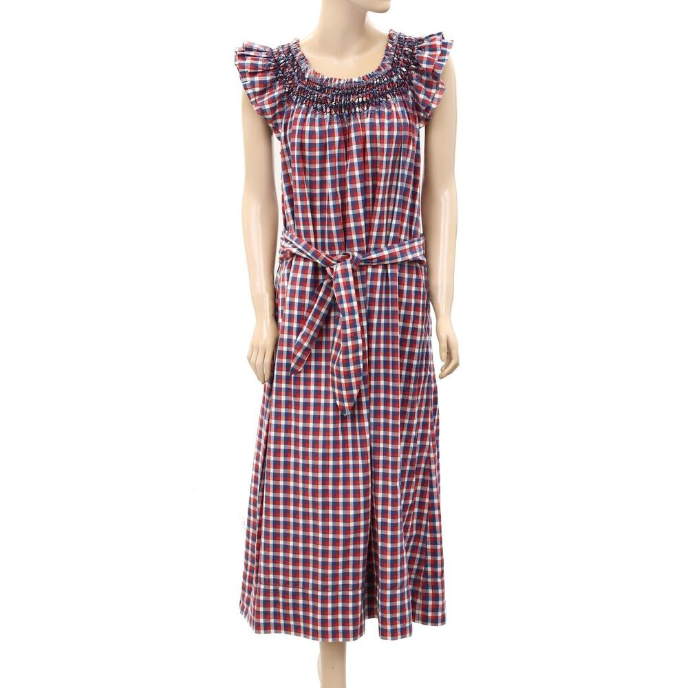 The Great The Holly Knoll Maxi Dress Smocked Plaid Printed Short Sleeve L 286111 - Picture 9 of 12